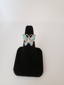 Butterfly Natural Blue Larimar sterling silver ring size 7