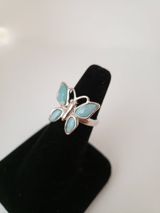 Butterfly Natural Blue Larimar sterling silver ring size 7