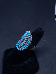 Vintage Zuni cluster petit point sleeping beauty turquoise sterling silver ring size 9 - adjustable ring