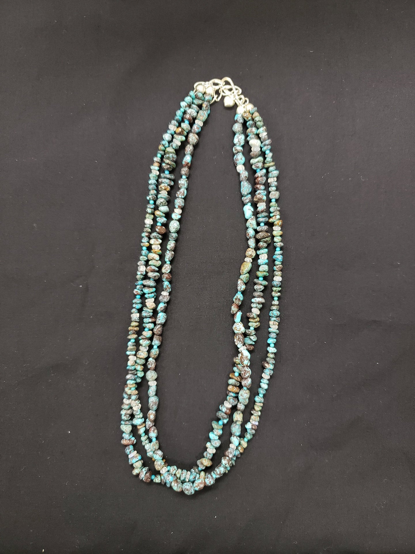 16 inches 3 strands turquoise sterling silver beaded necklace