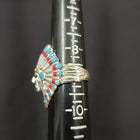 Chief head ring - inlay turquoise red coral pearl shell - sterling silver ring - size 9