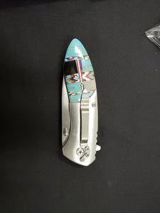 Micro inlay turquoise- stainless steel pocket knife