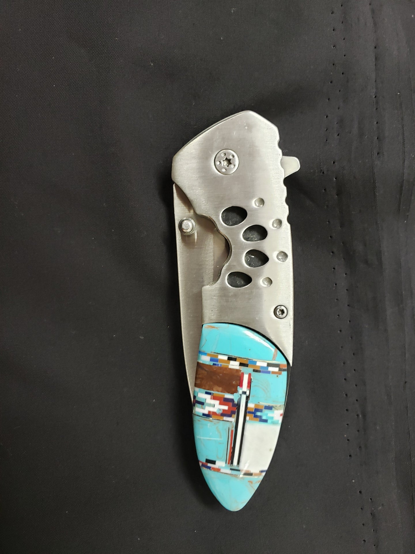 Micro inlay turquoise- stainless steel pocket knife