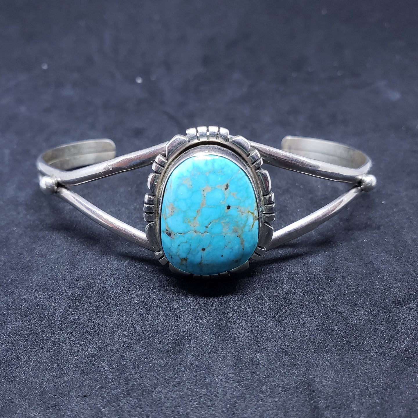 Vintage Navajo royston turquoise sterling silver cuff bracelet - signed Aron Johnson