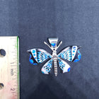 Southwest butterfly inlay blue fire opal white fire opal sterling silver pendant