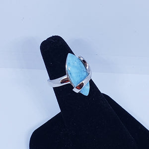 Size 6 marquise 9x20mm natural blue Larimar with swirl design sterling silver ring