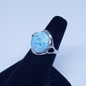 Size 7 round 15mm natural blue Larimar teardrop sterling silver ring