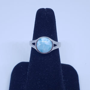 Size 7 1/4 round 10mm Natural blue Larimar sterling silver ring