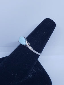 Size 9 marquise natural blue Larimar with CZ sterling silver ring