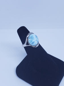 Size 6 round 15mm natural blue Larimar sterling silver ring