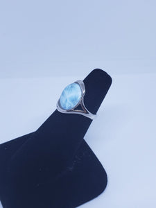 Size 6 round 15mm natural blue Larimar sterling silver ring