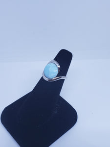 Size 6 round 12mm natural blue Larimar sterling silver ring