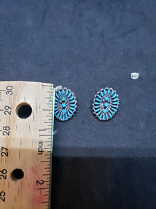 Oval Southwest cluster petit point sleeping beauty turquoise sterling silver post earrings