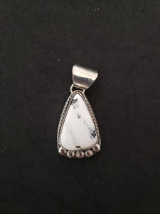 Navajo white buffalo turquoise triangle sterling silver pendant