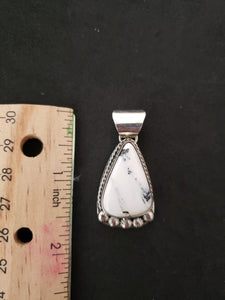 Navajo white buffalo turquoise triangle sterling silver pendant