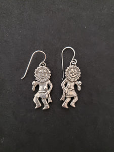 Vintage dancing Kachina Sun face sterling silver dangle earrings