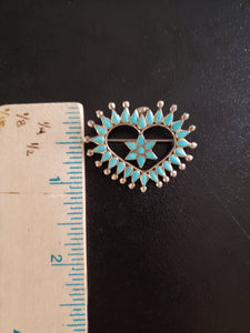 Vintage Navajo Zuni heart shape with star sleeping beauty turquoise sterling silver pendant and lapel pin