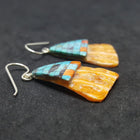 New Southwest Inlay Bricks Kingman Turquoise Black Onyx Spiny Oyster triangle shell sterling silver dangle earrings