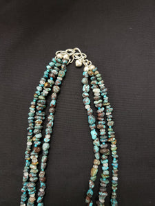 16 inches 3 strands turquoise sterling silver beaded necklace