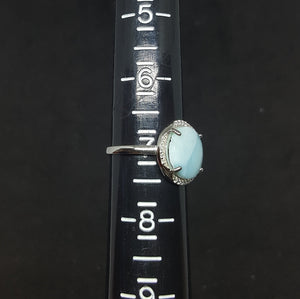 11 mm Round Blue Larimar with CZ sterling silver ring size 7