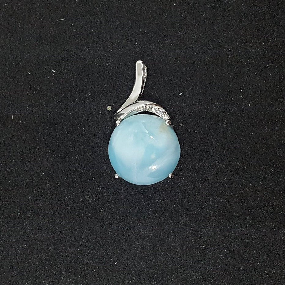 Love 14 mm Oval Blue Larimar with CZ sterling silver pendant