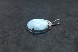 Love 14 mm Oval Blue Larimar with CZ sterling silver pendant