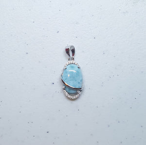 Oval Blue Larimar with CZ sterling silver pendant