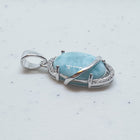 Oval Blue Larimar with CZ sterling silver pendant