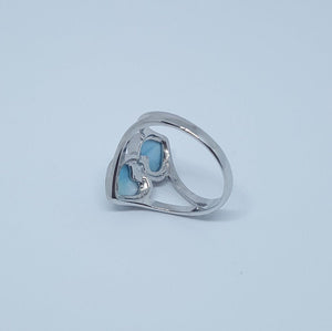 The Two Hearts Blue Larimar sterling silver ring size 8