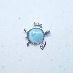 Blue Baby Turtle Larimar with CZ sterling silver pendant for kids