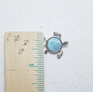 Blue Baby Turtle Larimar with CZ sterling silver pendant for kids