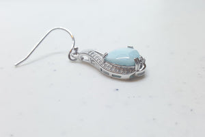 Blue Larimar with CZ flower shape sterling silver dangle earrings