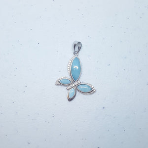 Flying Butterfly Blue Larimar with CZ sterling silver pendant