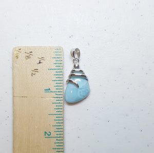 Stone of Tribal Chief Blue Larimar Triangle shape with spiral sterling silver pendant