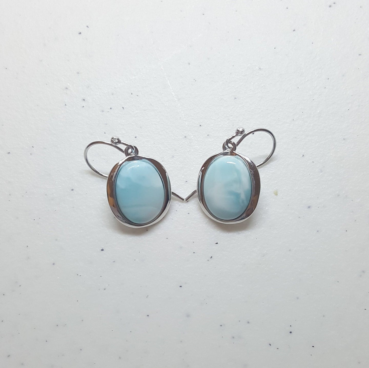 Simple Oval Blue Larimar sterling silver dangle earrings