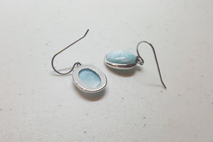 Simple Oval Blue Larimar sterling silver dangle earrings