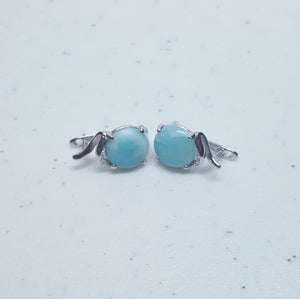 Round Blue Larimar with CZ sterling silver hoop earrings