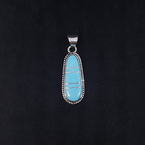 Turquoise double stripes long thin sterling silver pendant - Vintage