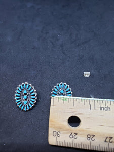 Oval Southwest cluster petit point sleeping beauty turquoise sterling silver post earrings