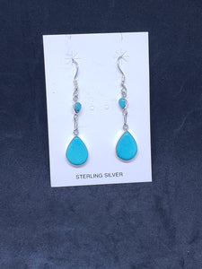 Southwest teardrop kingman turquoise sterling silver dangle earrings