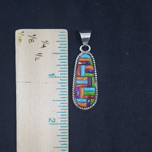 Random Color inlay Multi-gemstones sterling silver pendant - Vintage