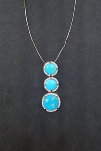 Sleeping Beauty Turquoise round shape with CZ Black Rhodium over sterling silver beaded necklace