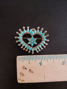 Vintage Navajo Zuni heart shape with star sleeping beauty turquoise sterling silver pendant and lapel pin