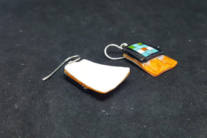 Southwest Inlay Turquoise Black Onyx Spiny Oyster rectangle shell sterling silver dangle earrings
