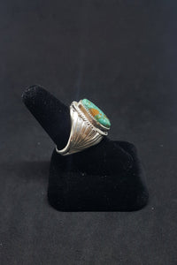 Size 11 3/4 - Navajo Green Nevada Turquoise feather royal style sterling silver ring - Vintage