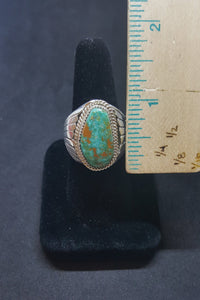 Size 11 3/4 - Navajo Green Nevada Turquoise feather royal style sterling silver ring - Vintage