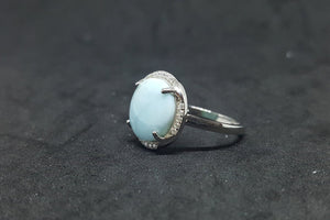 11 mm Round Blue Larimar with CZ sterling silver ring size 7