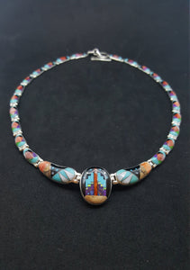 18 inches Southwest Heaven way inlay Multi-stones sterling silver beaded necklace