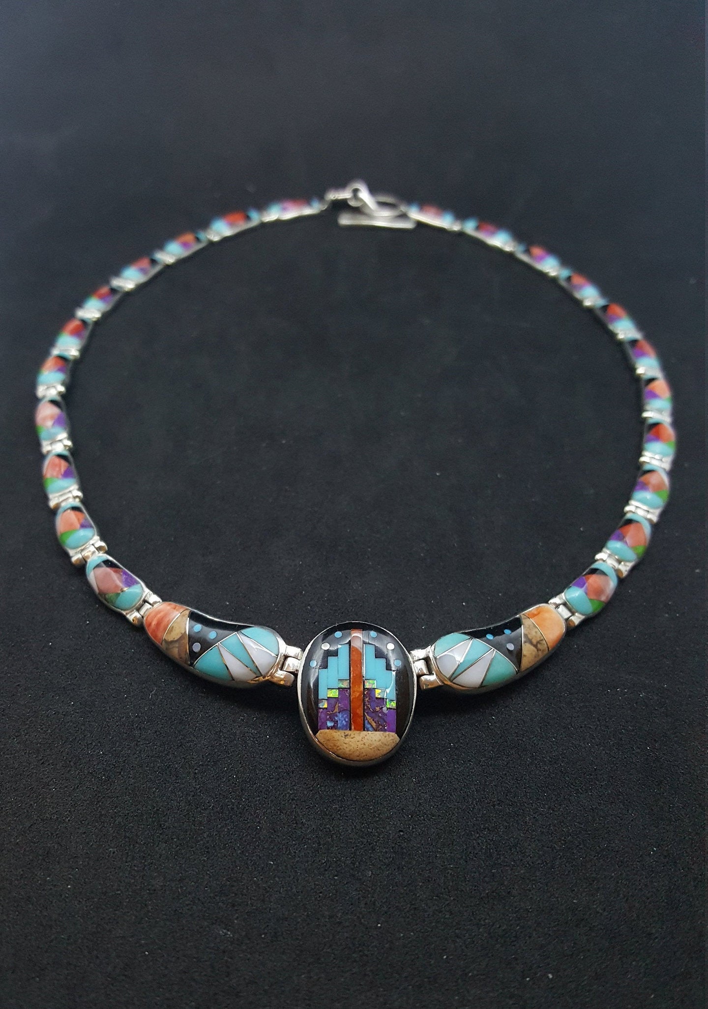 18 inches Southwest Heaven way inlay Multi-stones sterling silver beaded necklace