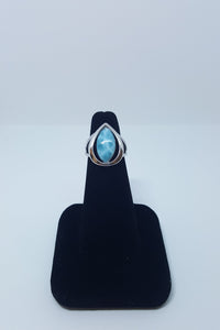 Blue Larimar ellipse shape sterling silver ring size 6